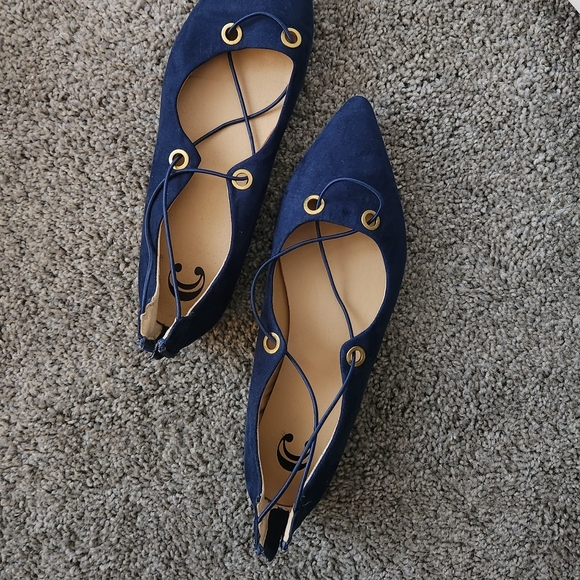 Suede Pointed-Toe Flats - LIKE NEW navy fairycore Ren Faire bohemian cottagecore - Picture 6 of 9